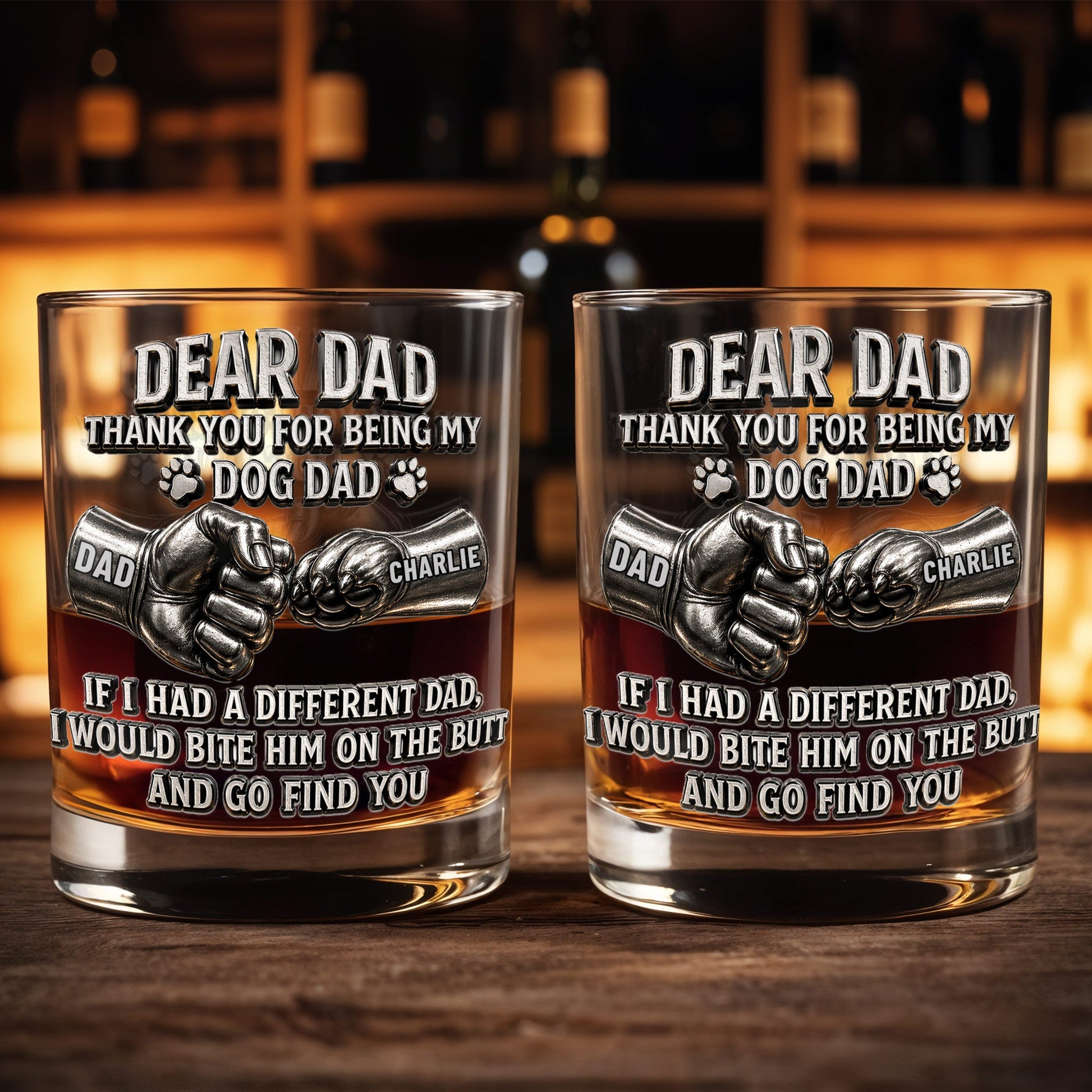 Dear Dad Thank You For Being My Dog Dad Fist Bump And Paws - Personalized Custom Whiskey Glass - DAD430_RWG