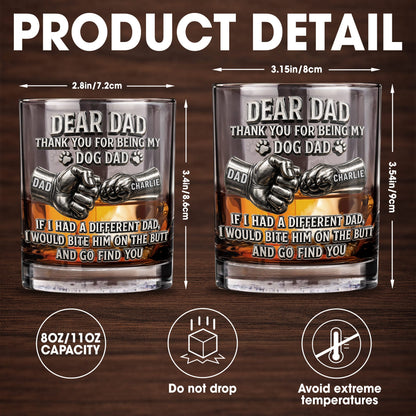 Dear Dad Thank You For Being My Dog Dad Fist Bump And Paws - Personalized Custom Whiskey Glass - DAD430_RWG