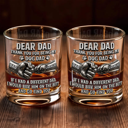 Dear Dad Thank You For Being My Dog Dad Fist Bump And Paws - Personalized Custom Whiskey Glass - DAD430_RWG