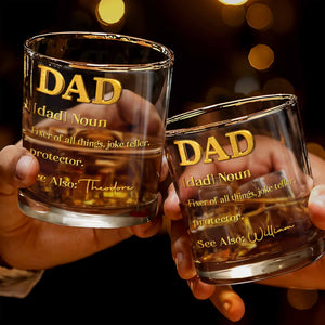 Dad Noun Fixer Of All Things With 3D Golden Custom Name - Personalized Custom Whiskey Glass - DAD431_RWG