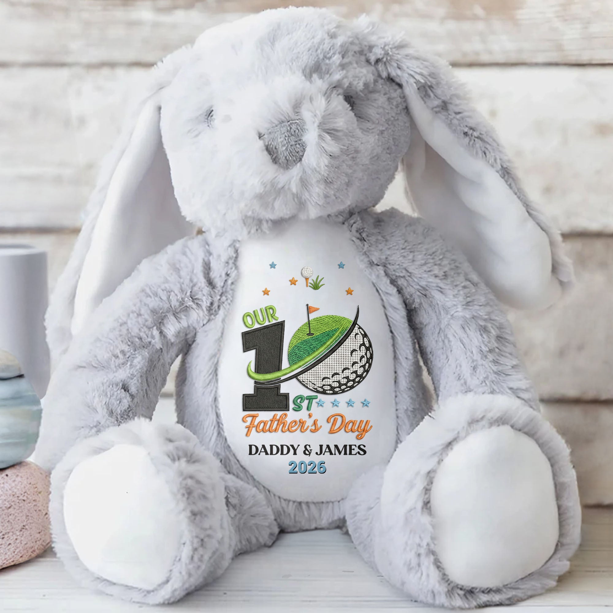 Our 1st Father's Day Golf Ball And Flag Design - Personalized Stuffed Bunny - DAD435_BUN