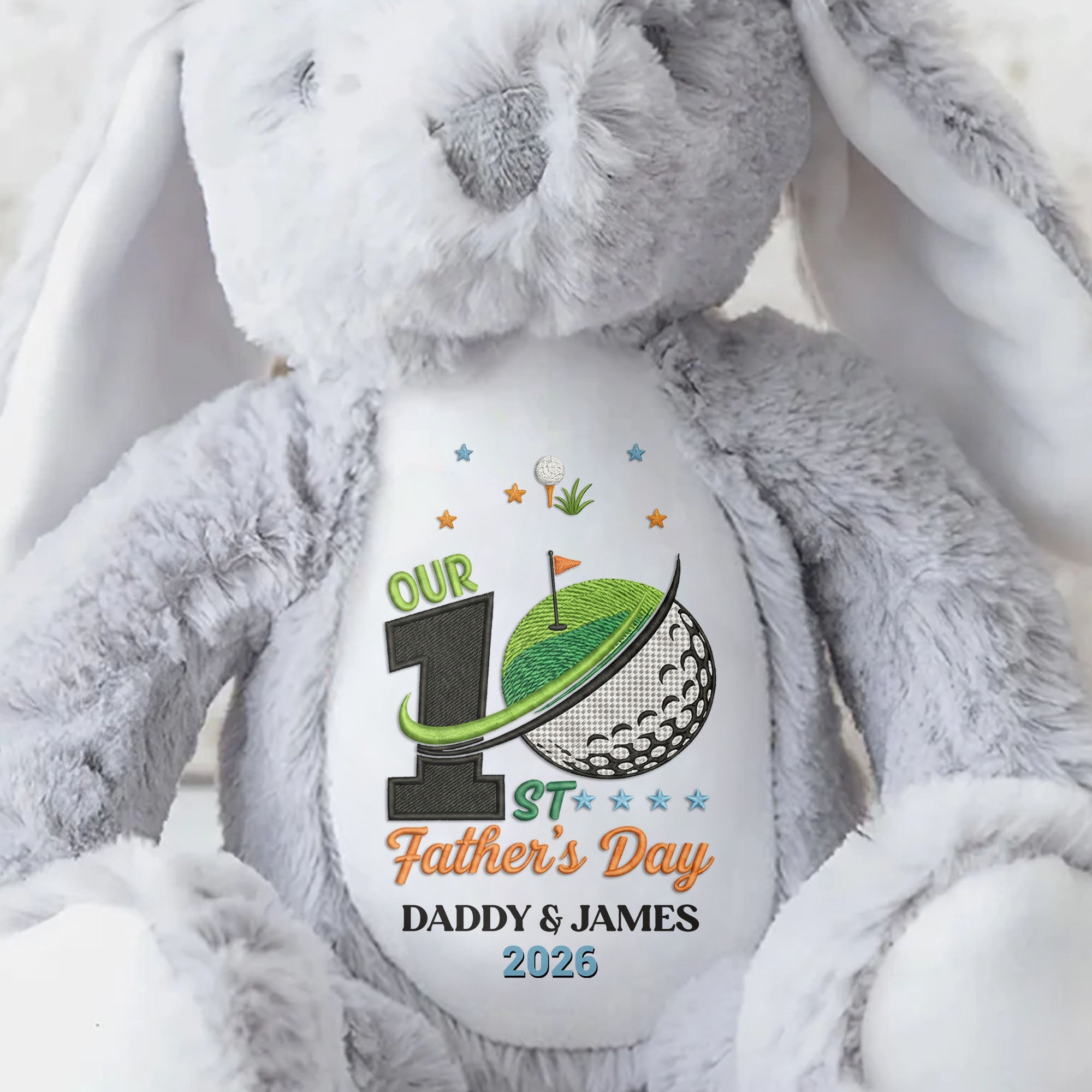 Our 1st Father's Day Golf Ball And Flag Design - Personalized Stuffed Bunny - DAD435_BUN