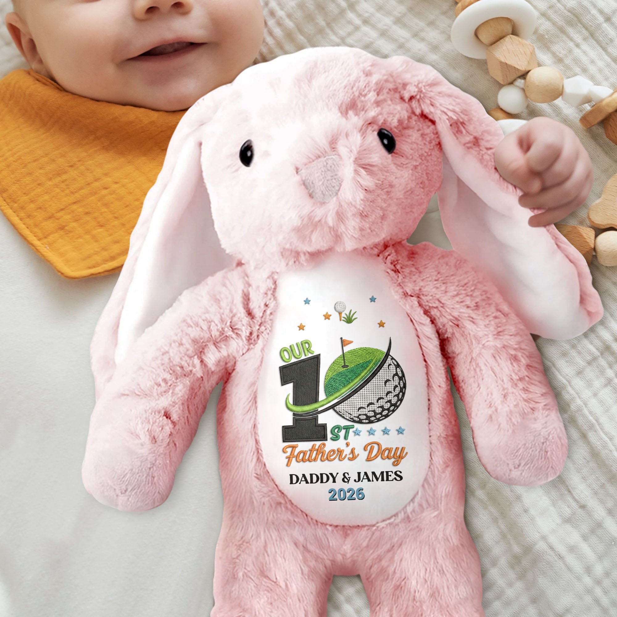 Our 1st Father's Day Golf Ball And Flag Design - Personalized Stuffed Bunny - DAD435_BUN