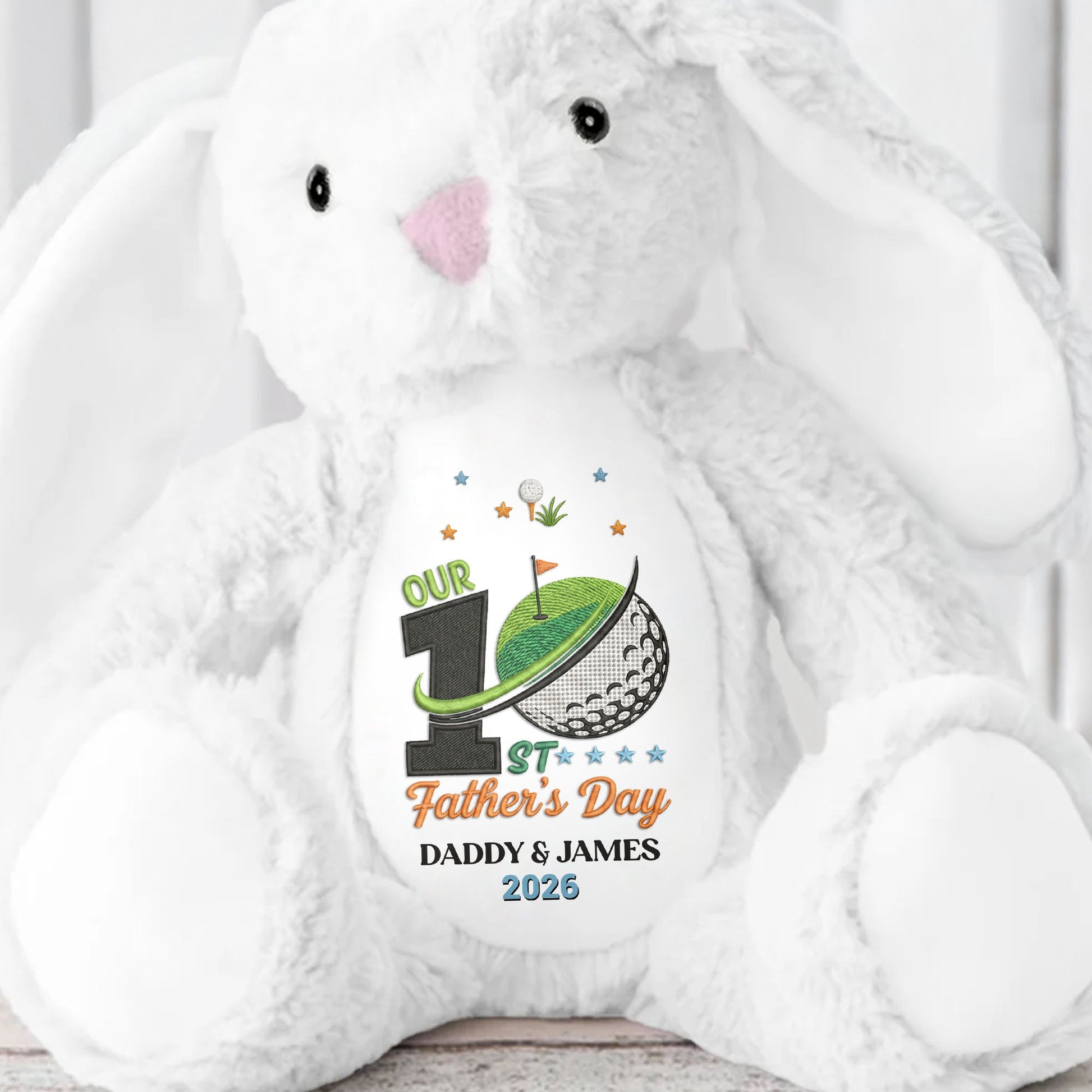 Our 1st Father's Day Golf Ball And Flag Design - Personalized Stuffed Bunny - DAD435_BUN