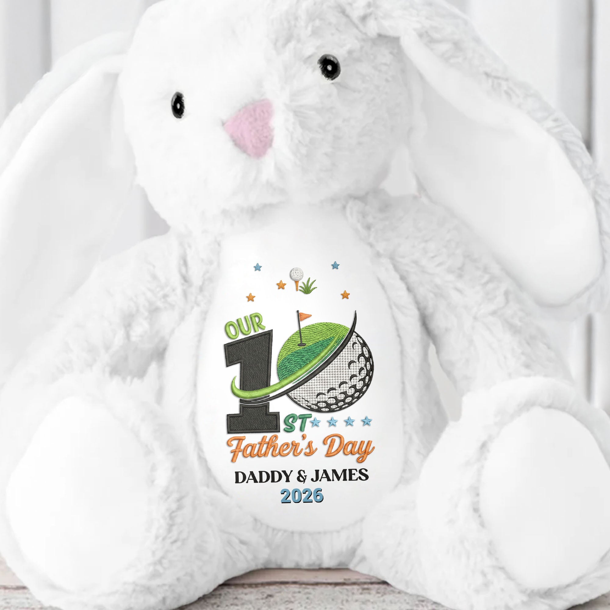 Our 1st Father's Day Golf Ball And Flag Design - Personalized Stuffed Bunny - DAD435_BUN