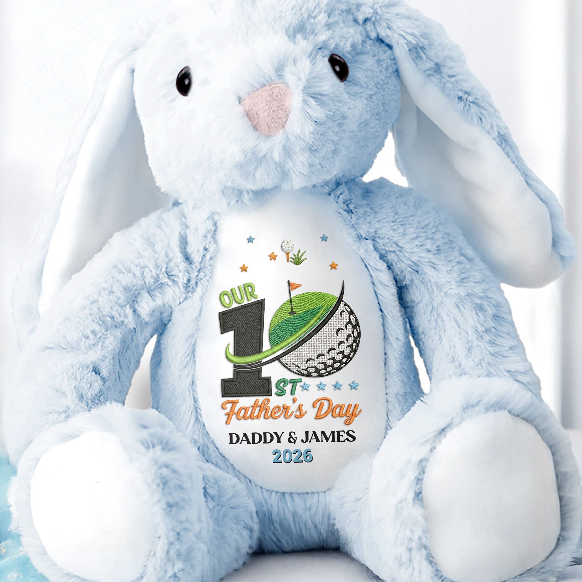 Our 1st Father's Day Golf Ball And Flag Design - Personalized Stuffed Bunny - DAD435_BUN