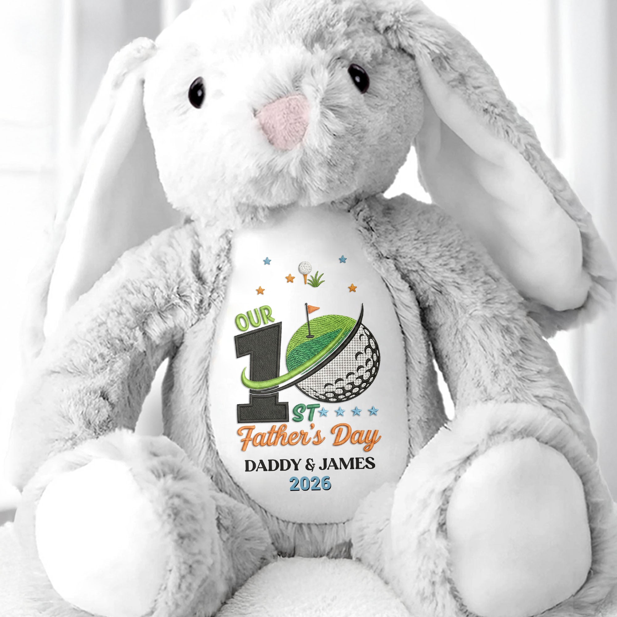 Our 1st Father's Day Golf Ball And Flag Design - Personalized Stuffed Bunny - DAD435_BUN