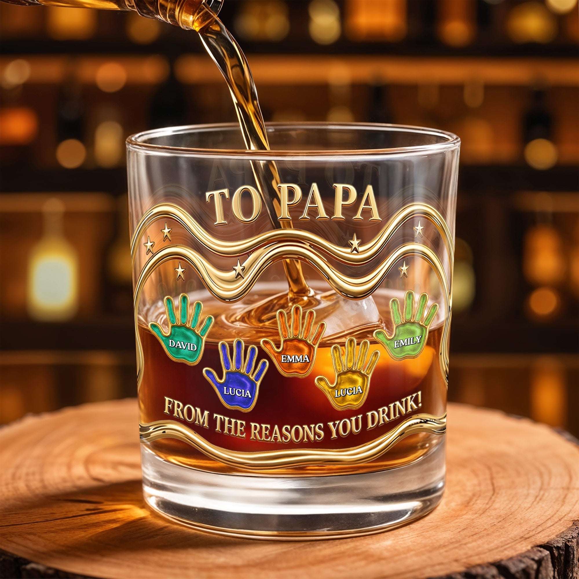 To Papa From The Reasons You Drink With Colorful Handprints - Personalized Custom Whiskey Glass - DAD436_RWG