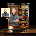 Legend Husband Dad Grandpa Custom Photo And Gold Text Design - Personalized Custom Whiskey Glass - DAD441_RWG