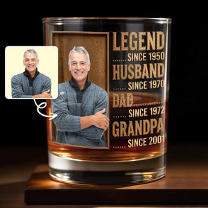 Legend Husband Dad Grandpa Custom Photo And Gold Text Design - Personalized Custom Whiskey Glass - DAD441_RWG