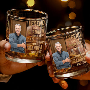 Legend Husband Dad Grandpa Custom Photo And Gold Text Design - Personalized Custom Whiskey Glass - DAD441_RWG