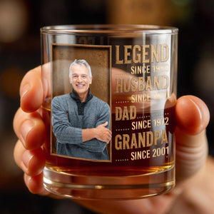 Legend Husband Dad Grandpa Custom Photo And Gold Text Design - Personalized Custom Whiskey Glass - DAD441_RWG