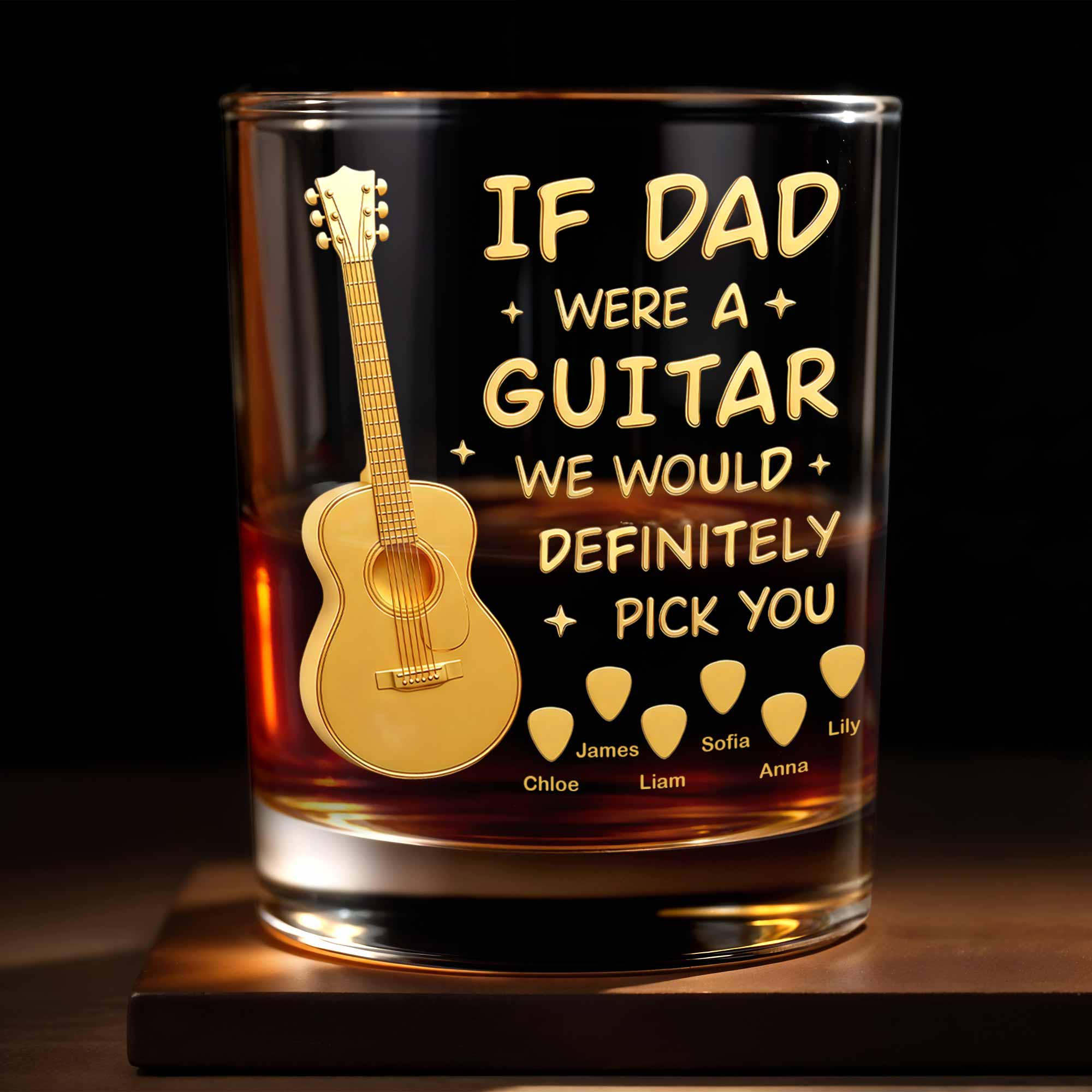 If Dad Was A Guitar We Would Definitely Pick You With Golden Guitar - Personalized Custom Whiskey Glass - DAD460_RWG