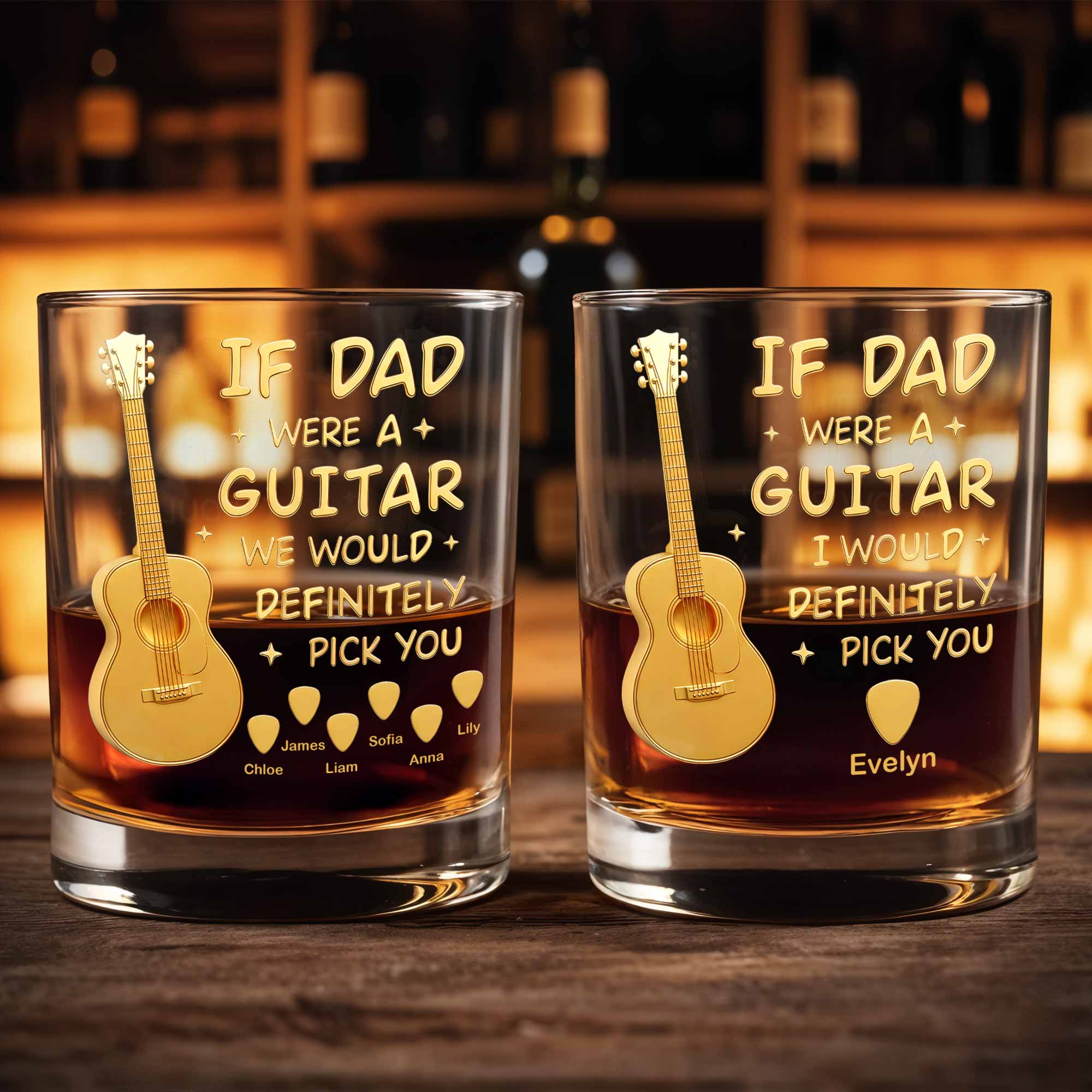 If Dad Was A Guitar We Would Definitely Pick You With Golden Guitar - Personalized Custom Whiskey Glass - DAD460_RWG