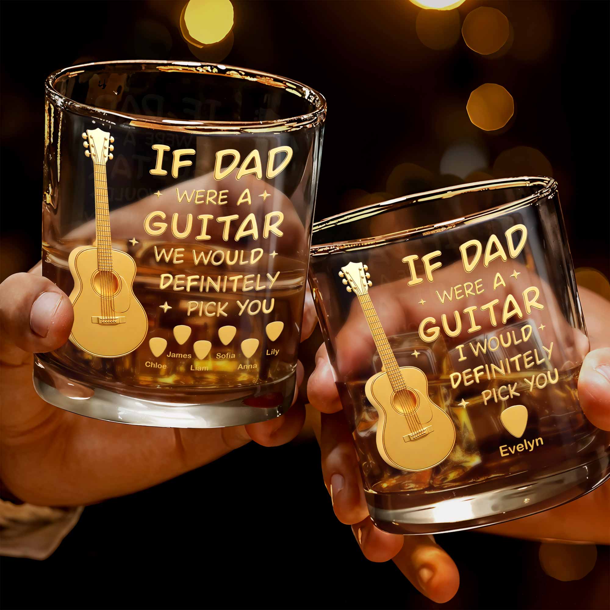 If Dad Was A Guitar We Would Definitely Pick You With Golden Guitar - Personalized Custom Whiskey Glass - DAD460_RWG