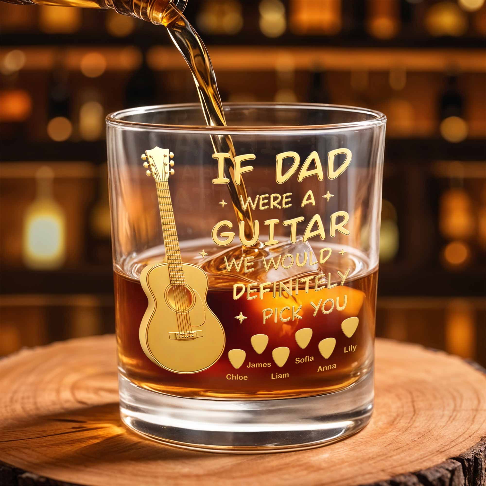 If Dad Was A Guitar We Would Definitely Pick You With Golden Guitar - Personalized Custom Whiskey Glass - DAD460_RWG