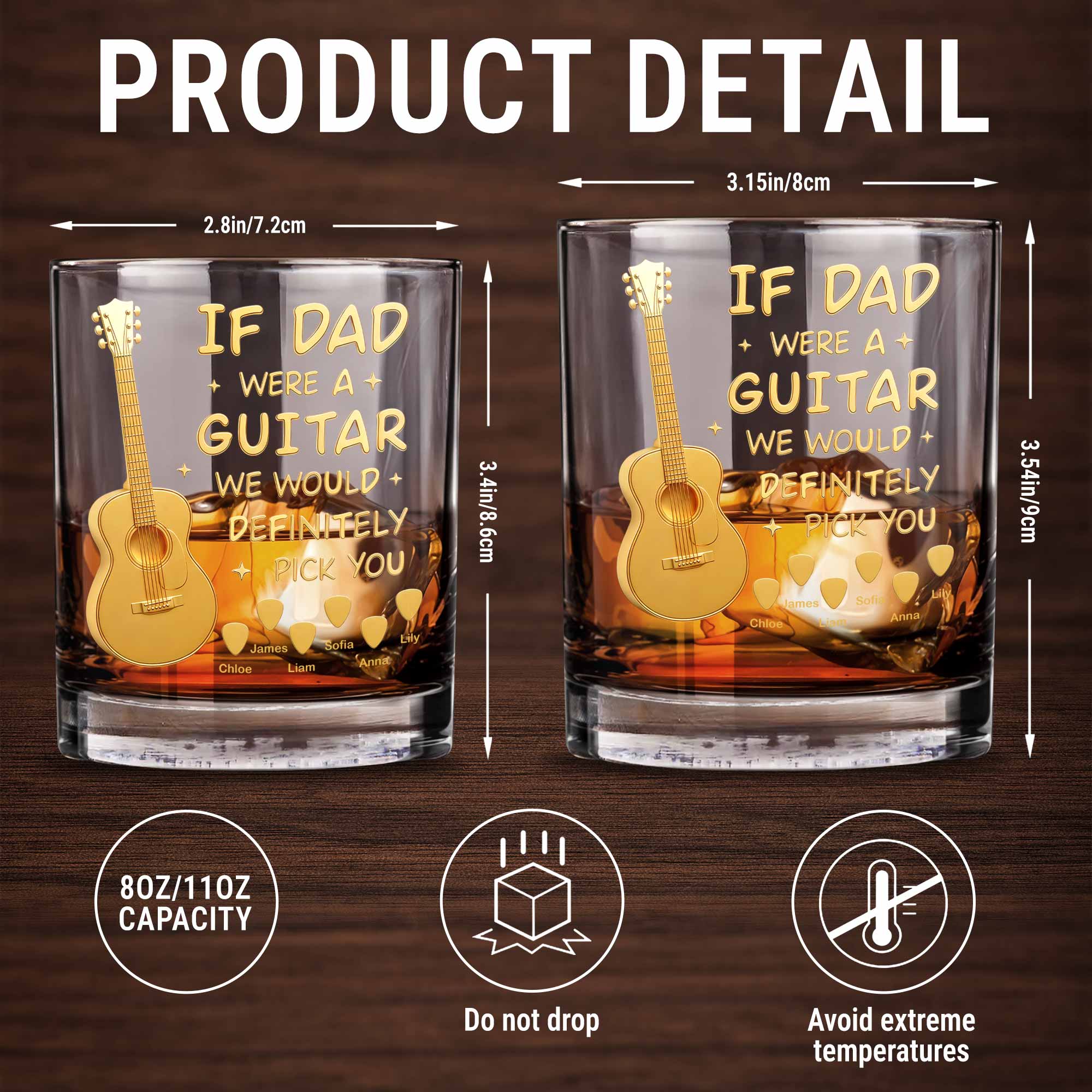 If Dad Was A Guitar We Would Definitely Pick You With Golden Guitar - Personalized Custom Whiskey Glass - DAD460_RWG