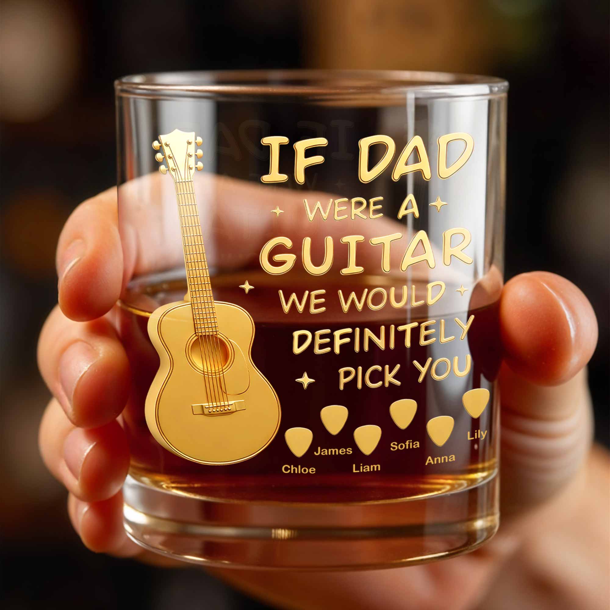 If Dad Was A Guitar We Would Definitely Pick You With Golden Guitar - Personalized Custom Whiskey Glass - DAD460_RWG