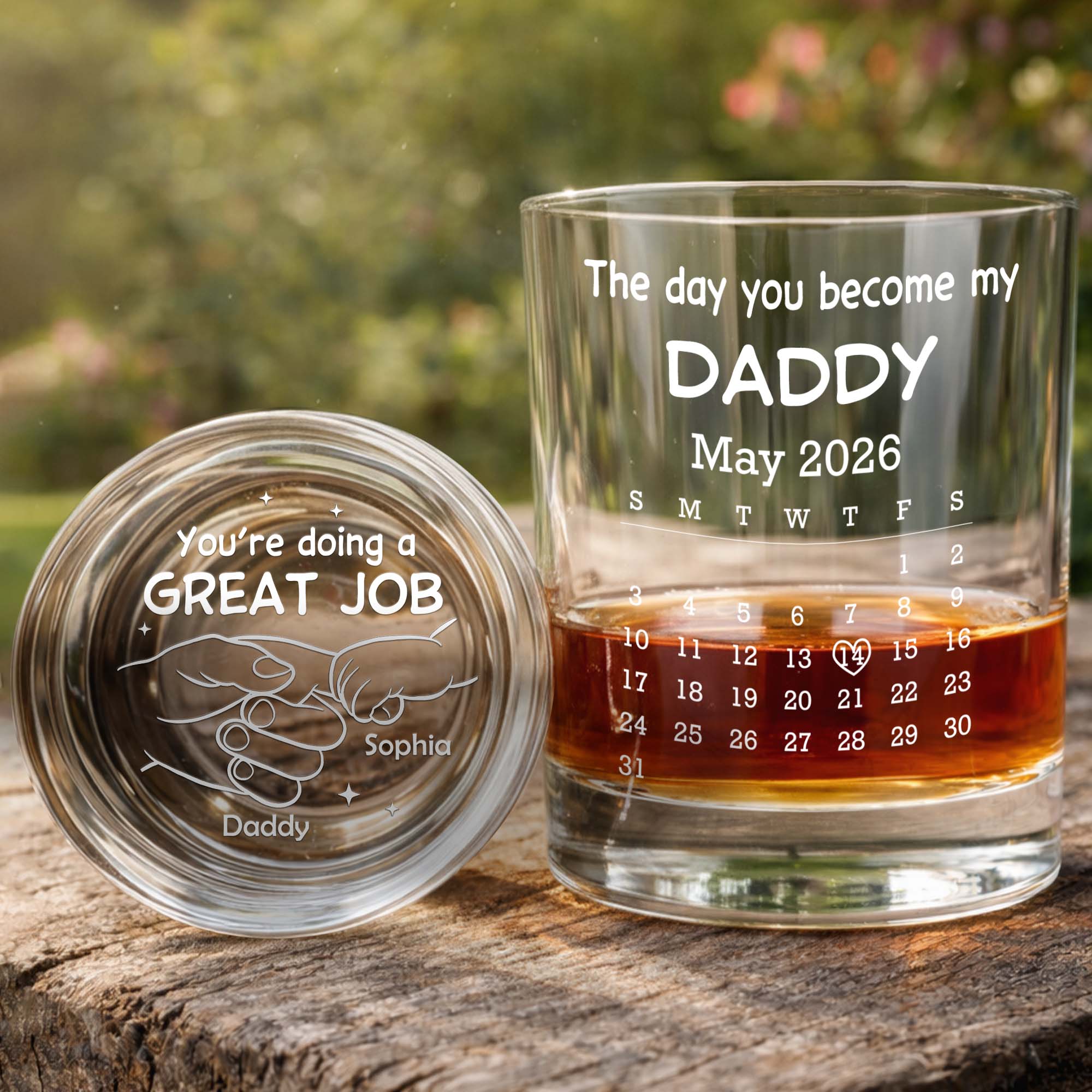 The Day You Become My Daddy Calendar And Holding Hands - Personalized Whiskey Glass - DAD483_PRIWI