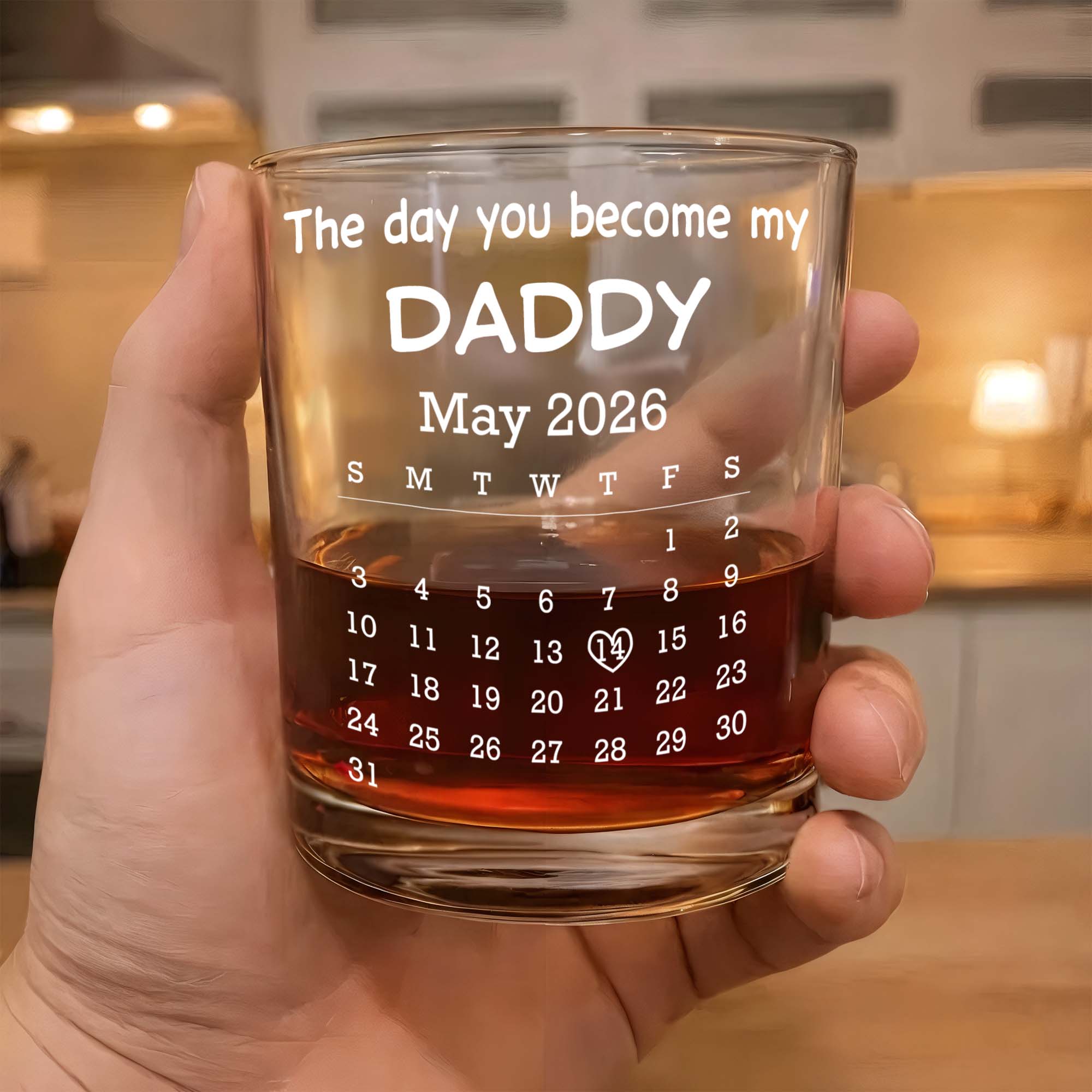 The Day You Become My Daddy Calendar And Holding Hands - Personalized Whiskey Glass - DAD483_PRIWI