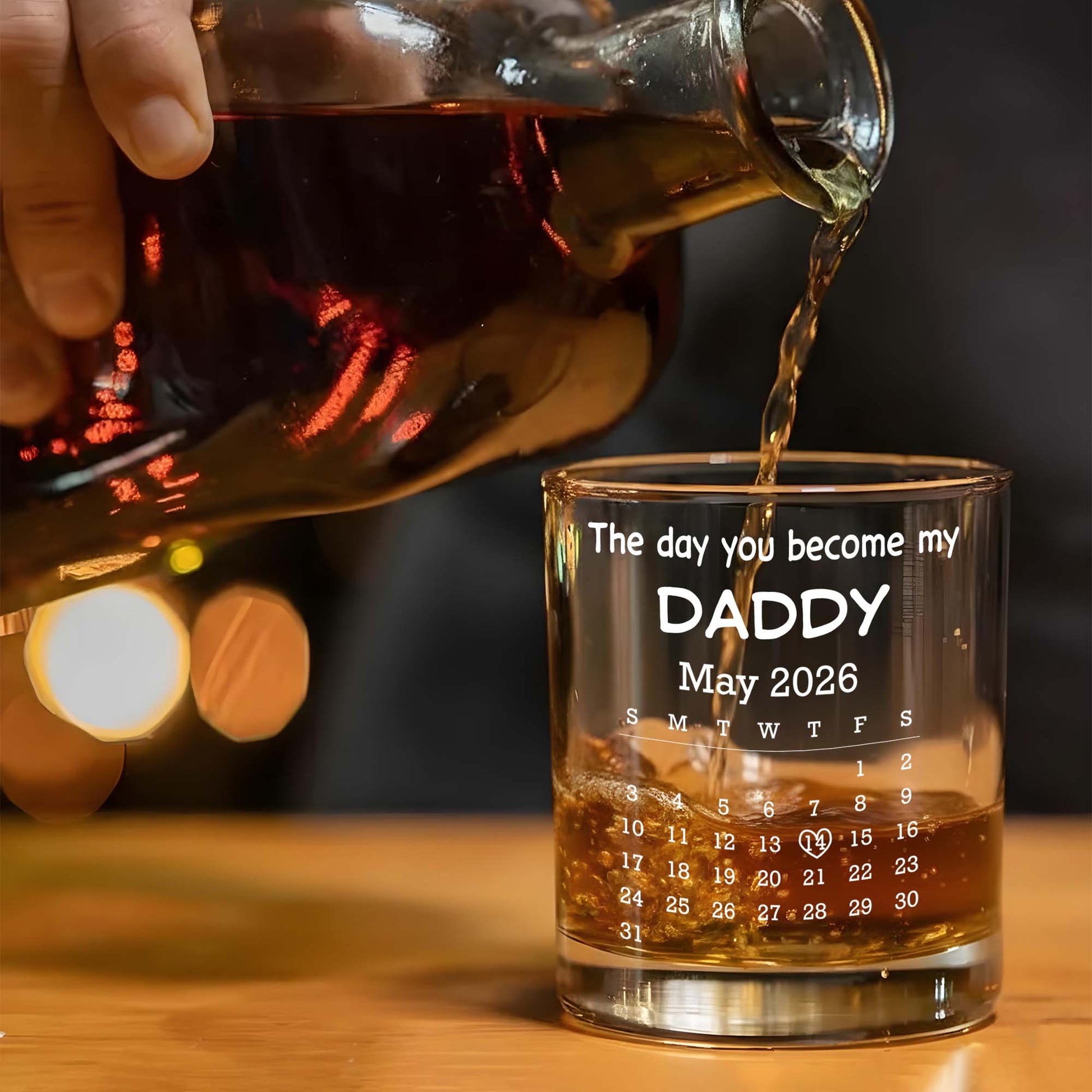 The Day You Become My Daddy Calendar And Holding Hands - Personalized Whiskey Glass - DAD483_PRIWI
