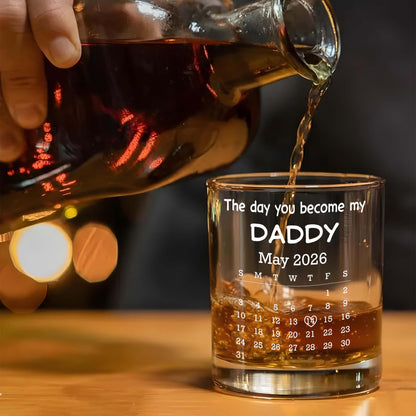 The Day You Become My Daddy Calendar And Holding Hands - Personalized Whiskey Glass - DAD483_PRIWI