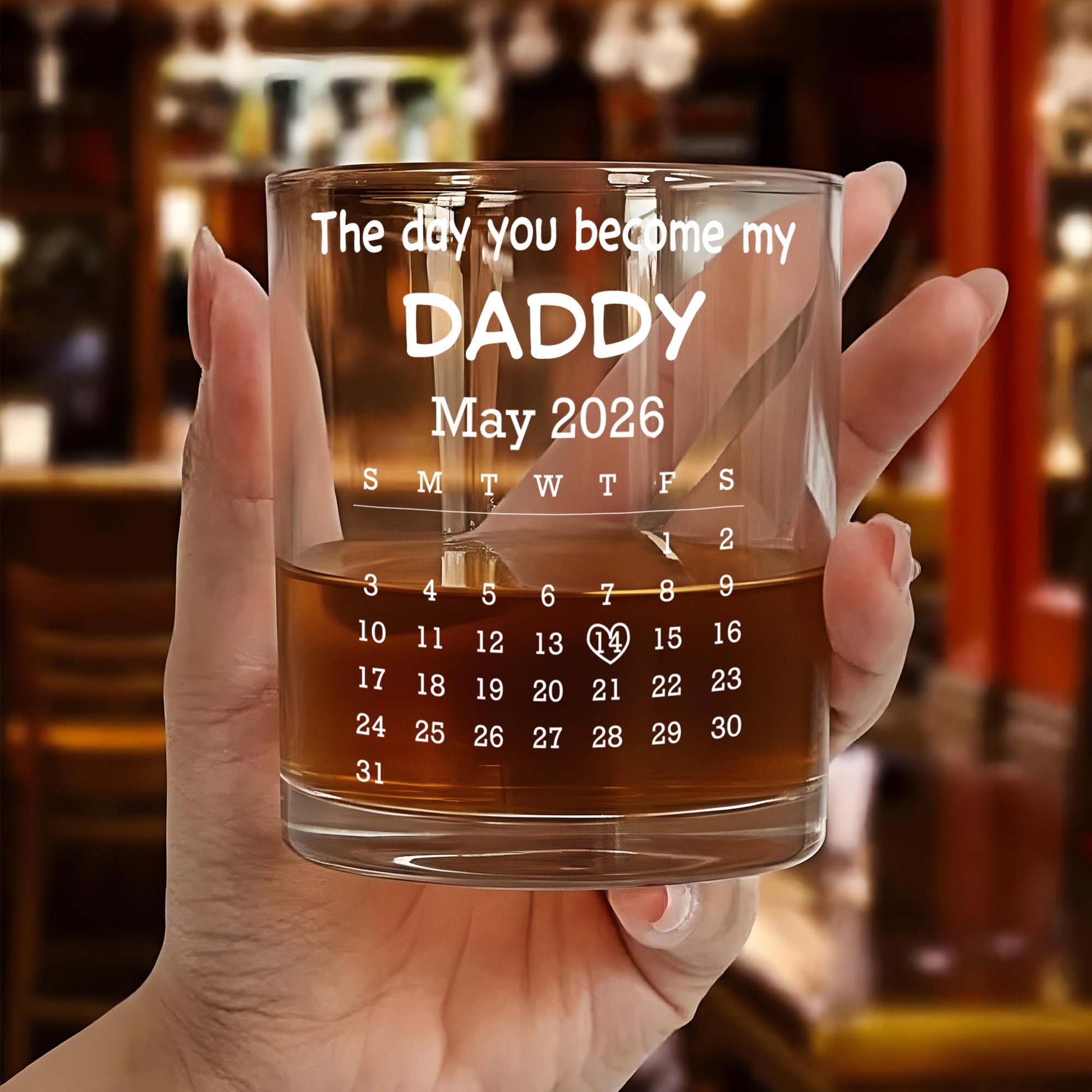 The Day You Become My Daddy Calendar And Holding Hands - Personalized Whiskey Glass - DAD483_PRIWI
