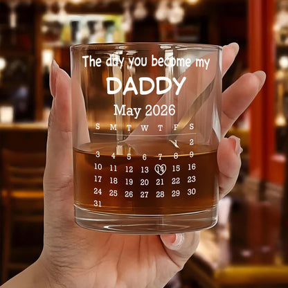 The Day You Become My Daddy Calendar And Holding Hands - Personalized Whiskey Glass - DAD483_PRIWI