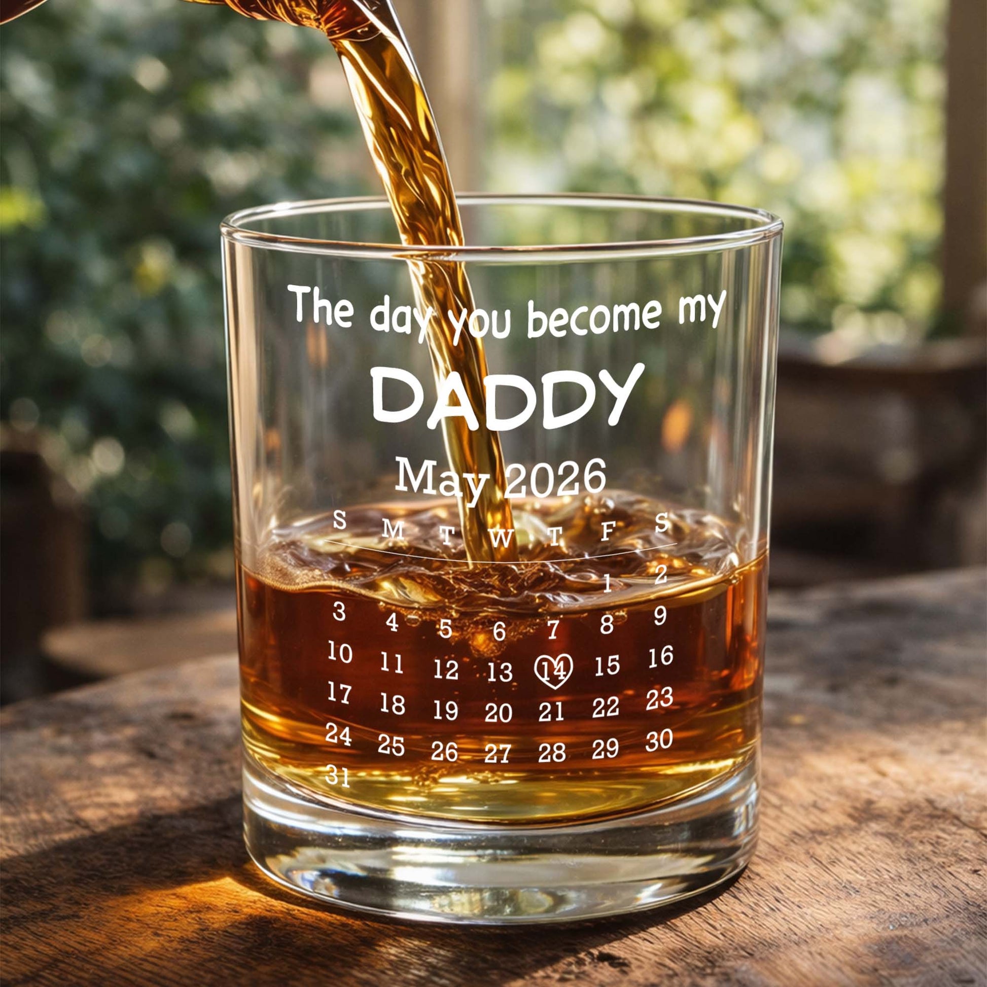 The Day You Become My Daddy Calendar And Holding Hands - Personalized Whiskey Glass - DAD483_PRIWI