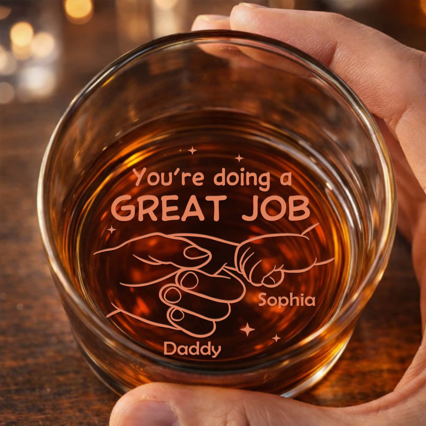The Day You Become My Daddy Calendar And Holding Hands - Personalized Whiskey Glass - DAD483_PRIWI