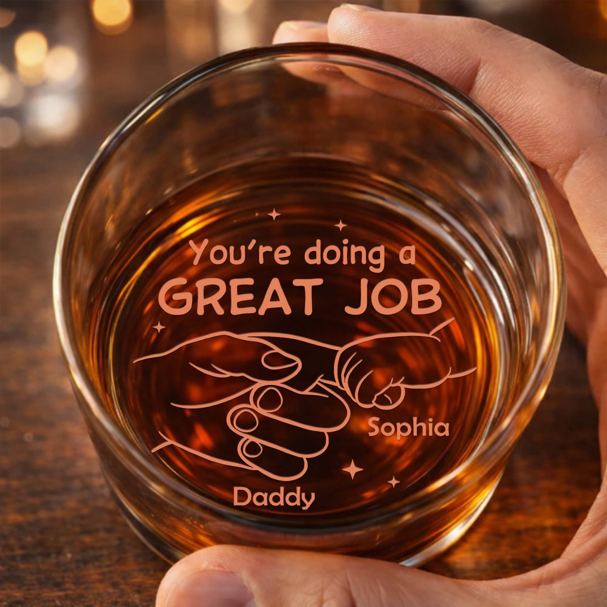 The Day You Become My Daddy Calendar And Holding Hands - Personalized Whiskey Glass - DAD483_PRIWI