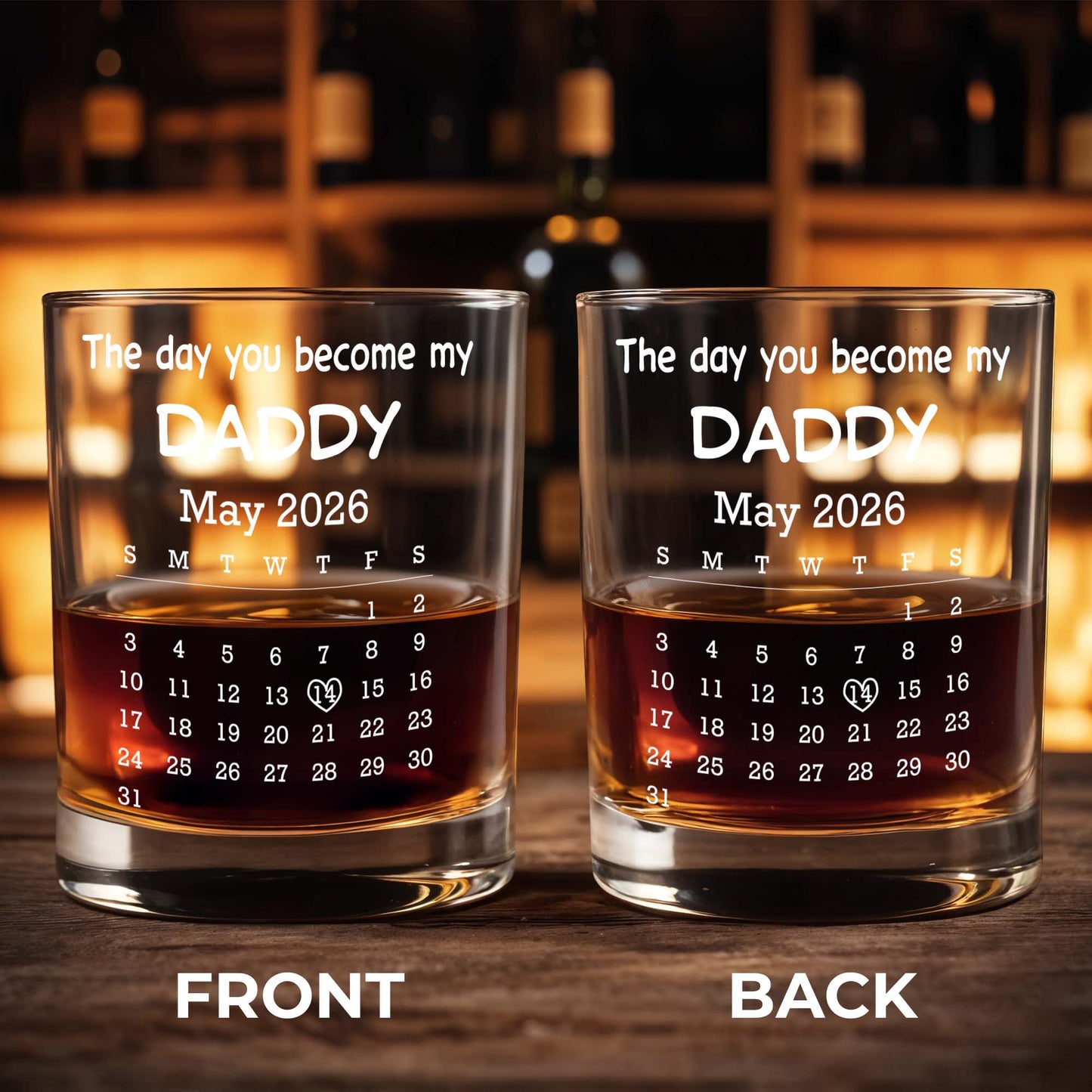 The Day You Become My Daddy Calendar And Holding Hands - Personalized Whiskey Glass - DAD483_PRIWI