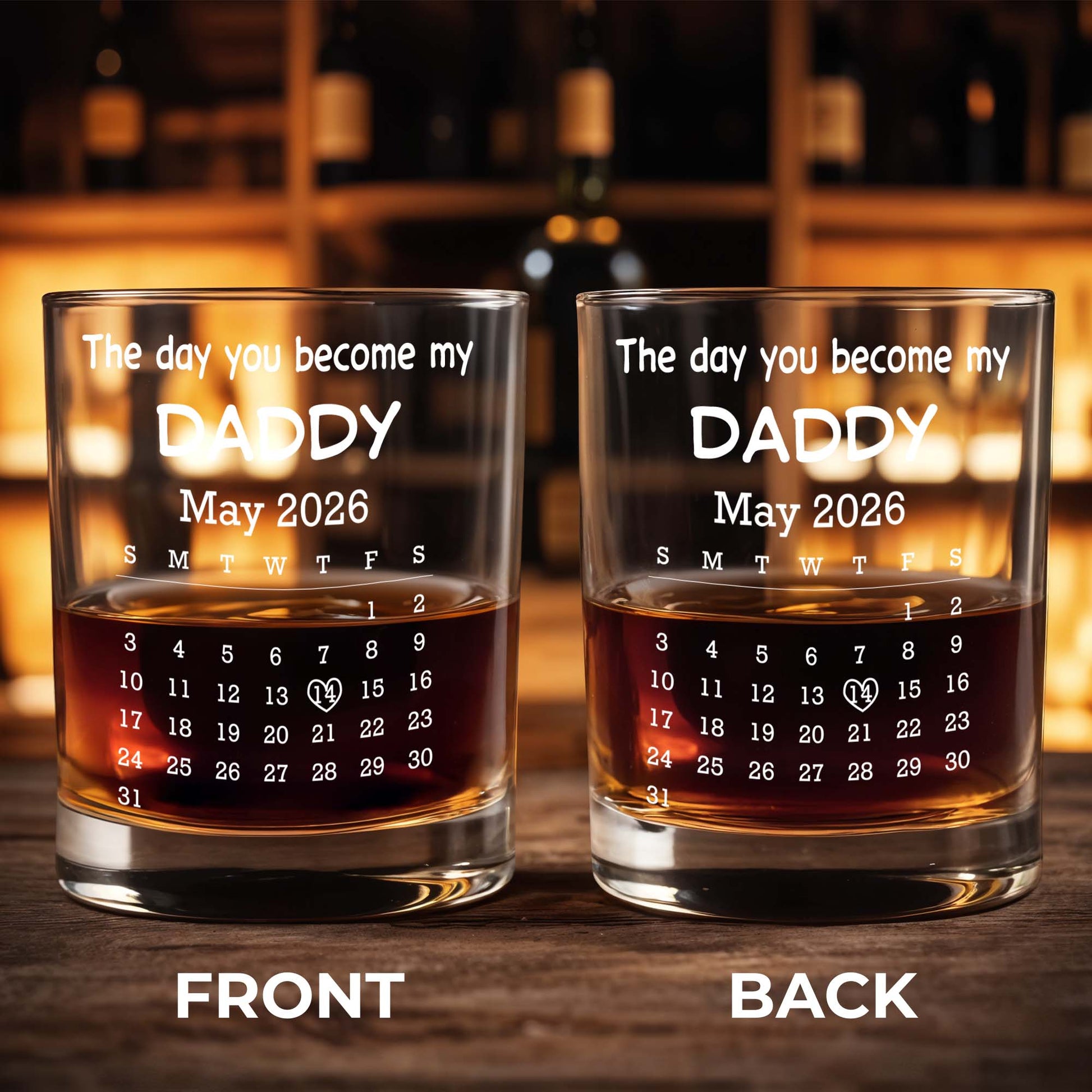 The Day You Become My Daddy Calendar And Holding Hands - Personalized Whiskey Glass - DAD483_PRIWI