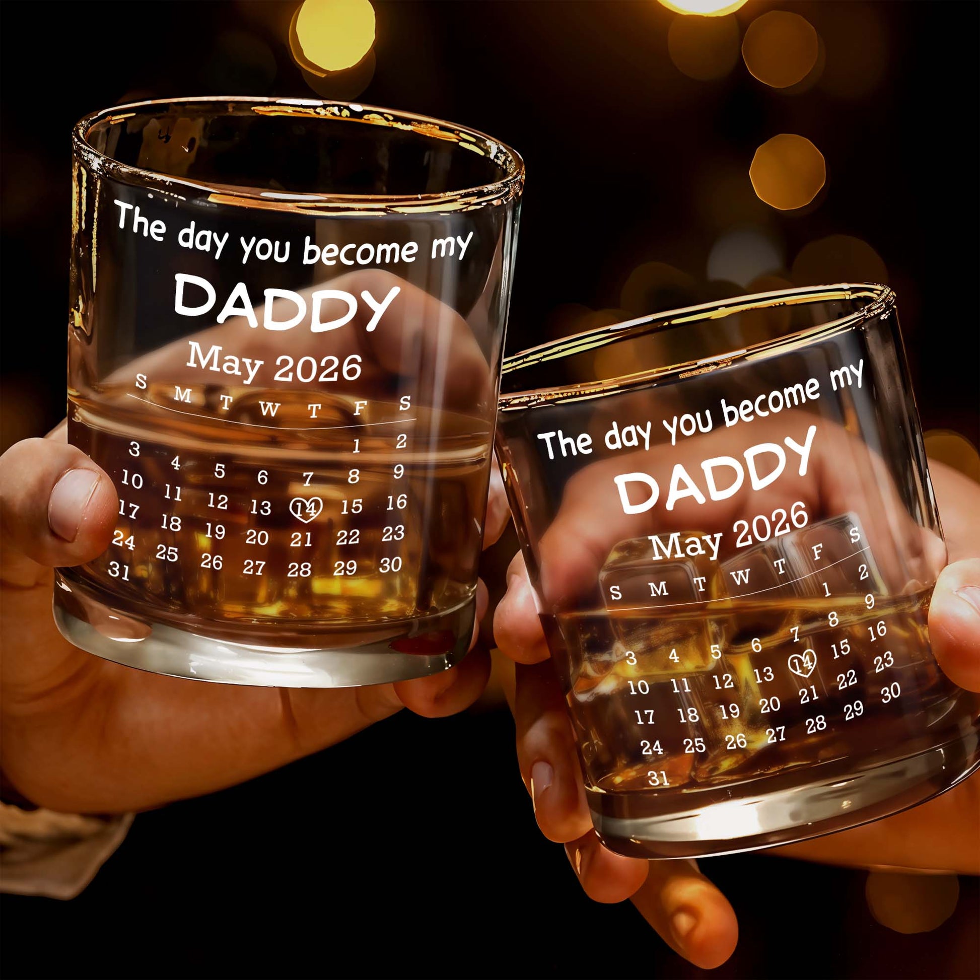 The Day You Become My Daddy Calendar And Holding Hands - Personalized Whiskey Glass - DAD483_PRIWI