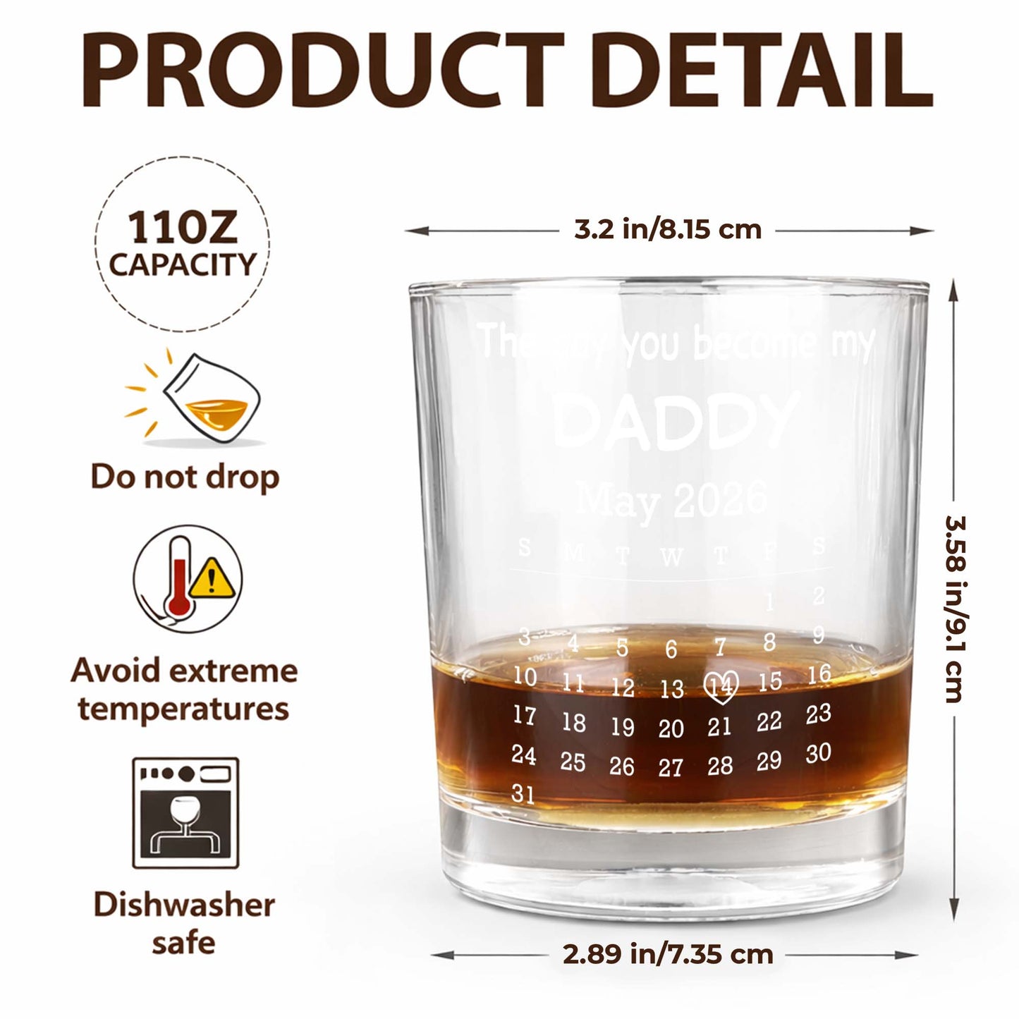 The Day You Become My Daddy Calendar And Holding Hands - Personalized Whiskey Glass - DAD483_PRIWI