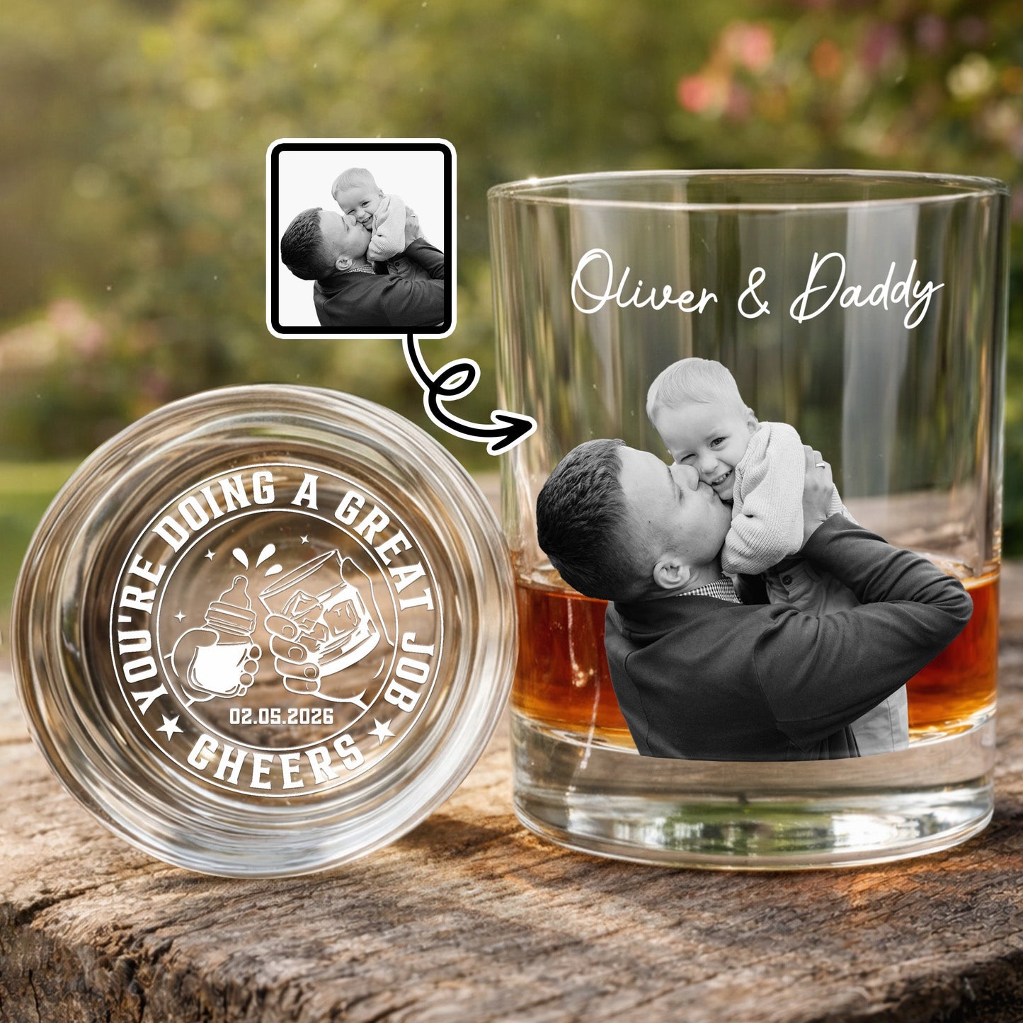 You're Doing A Great Job Cheers Custom Photo Whiskey Glass - Personalized Whiskey Glass - DAD484_PRIWI