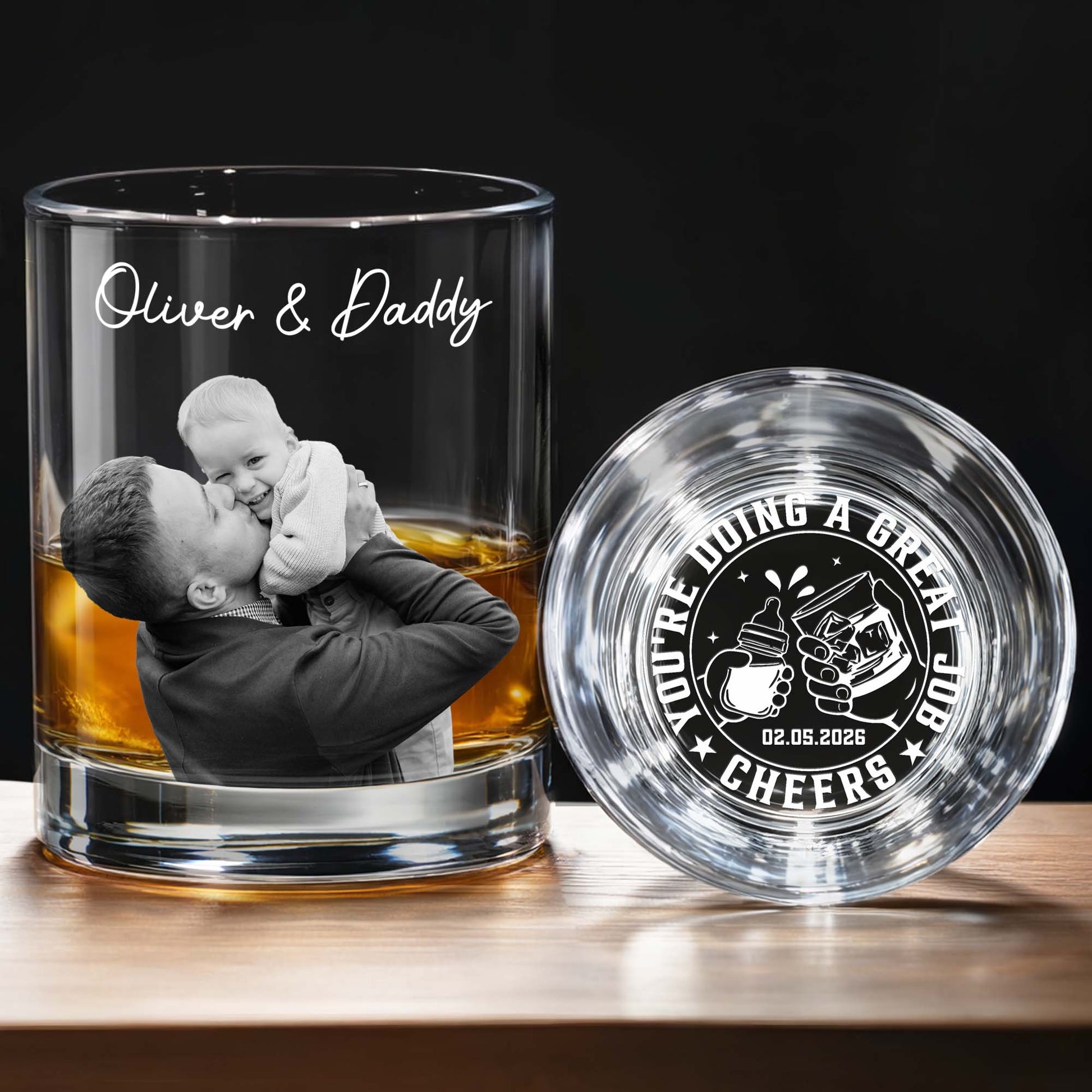 You're Doing A Great Job Cheers Custom Photo Whiskey Glass - Personalized Whiskey Glass - DAD484_PRIWI