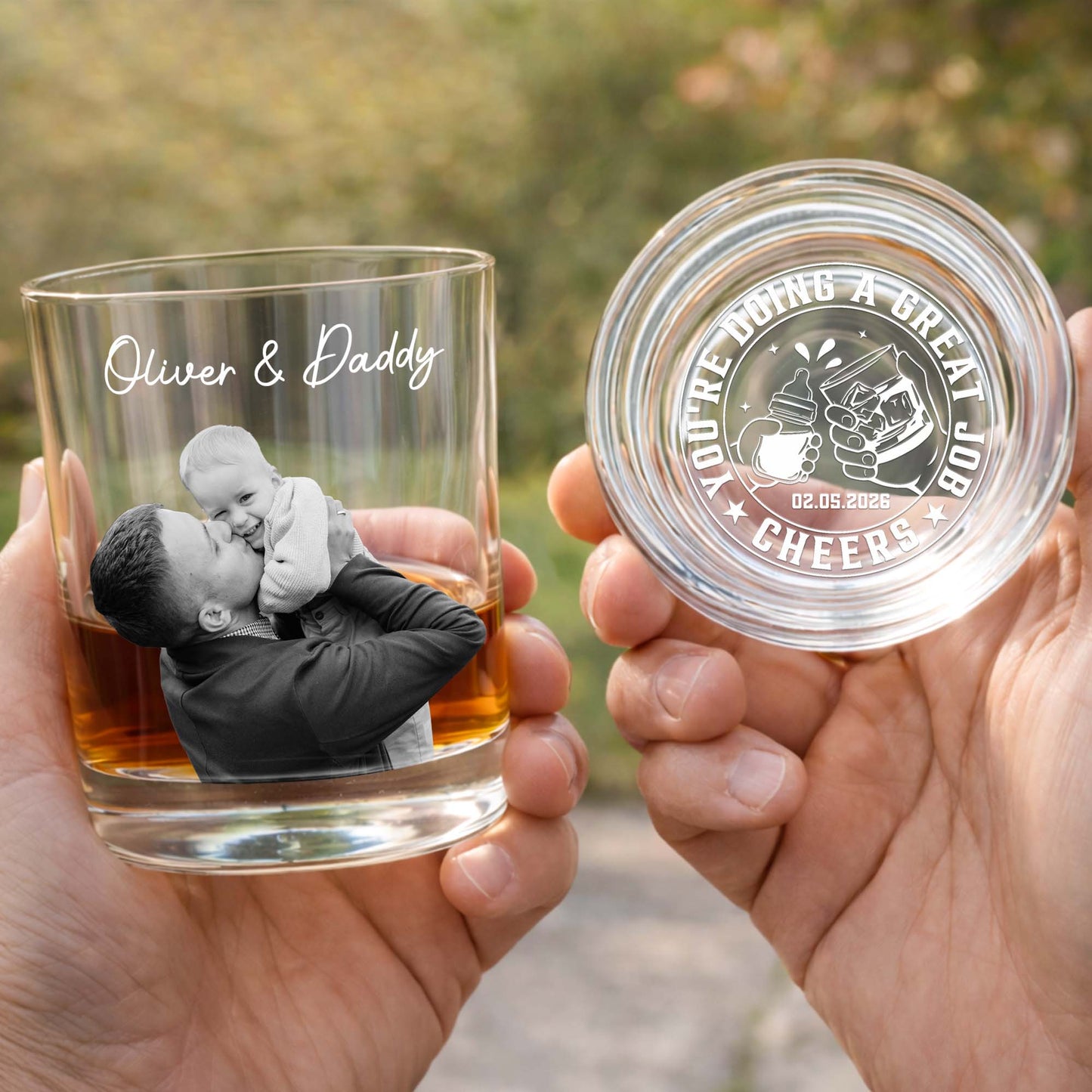 You're Doing A Great Job Cheers Custom Photo Whiskey Glass - Personalized Whiskey Glass - DAD484_PRIWI