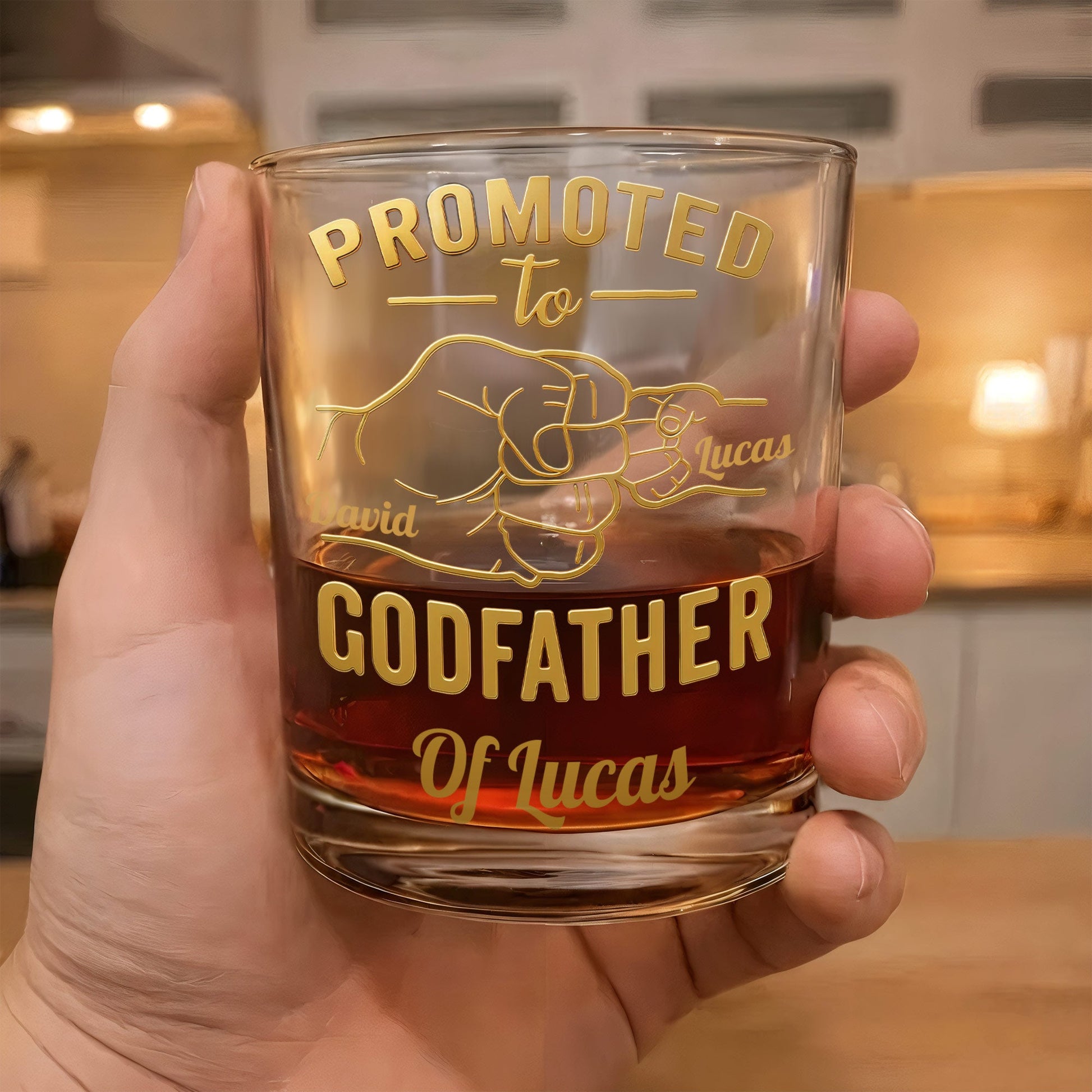 Promoted To Godfather The Man The Myth The Legend Fist Bump - Personalized Whiskey Glass - DAD499_PRIWI
