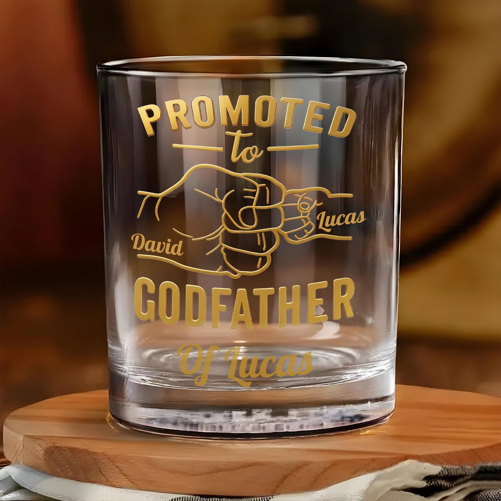 Promoted To Godfather The Man The Myth The Legend Fist Bump - Personalized Whiskey Glass - DAD499_PRIWI