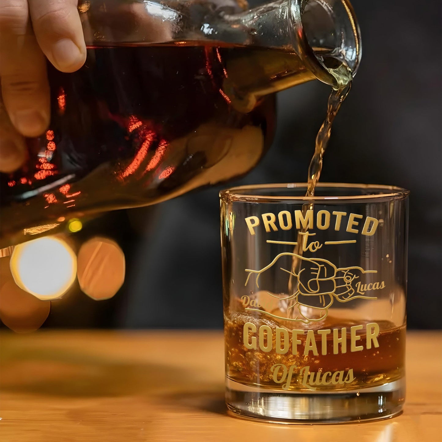 Promoted To Godfather The Man The Myth The Legend Fist Bump - Personalized Whiskey Glass - DAD499_PRIWI