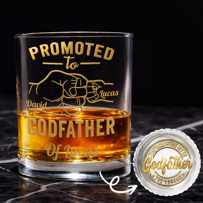 Promoted To Godfather The Man The Myth The Legend Fist Bump - Personalized Whiskey Glass - DAD499_PRIWI