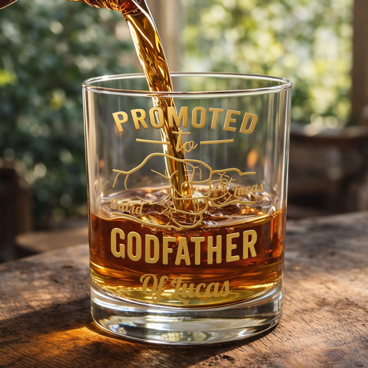 Promoted To Godfather The Man The Myth The Legend Fist Bump - Personalized Whiskey Glass - DAD499_PRIWI
