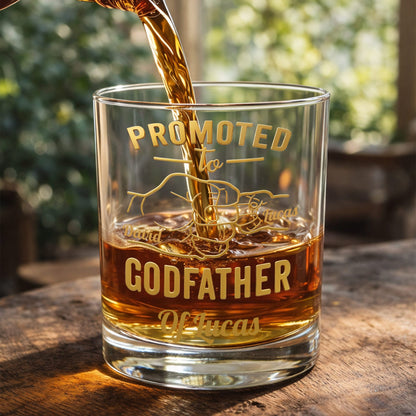 Promoted To Godfather The Man The Myth The Legend Fist Bump - Personalized Whiskey Glass - DAD499_PRIWI