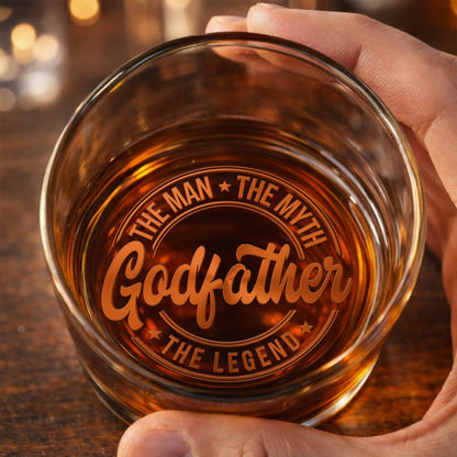 Promoted To Godfather The Man The Myth The Legend Fist Bump - Personalized Whiskey Glass - DAD499_PRIWI