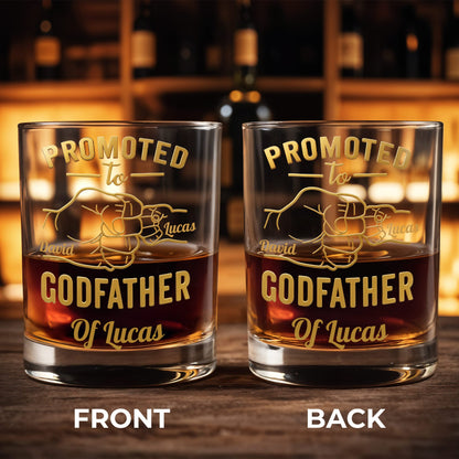 Promoted To Godfather The Man The Myth The Legend Fist Bump - Personalized Whiskey Glass - DAD499_PRIWI