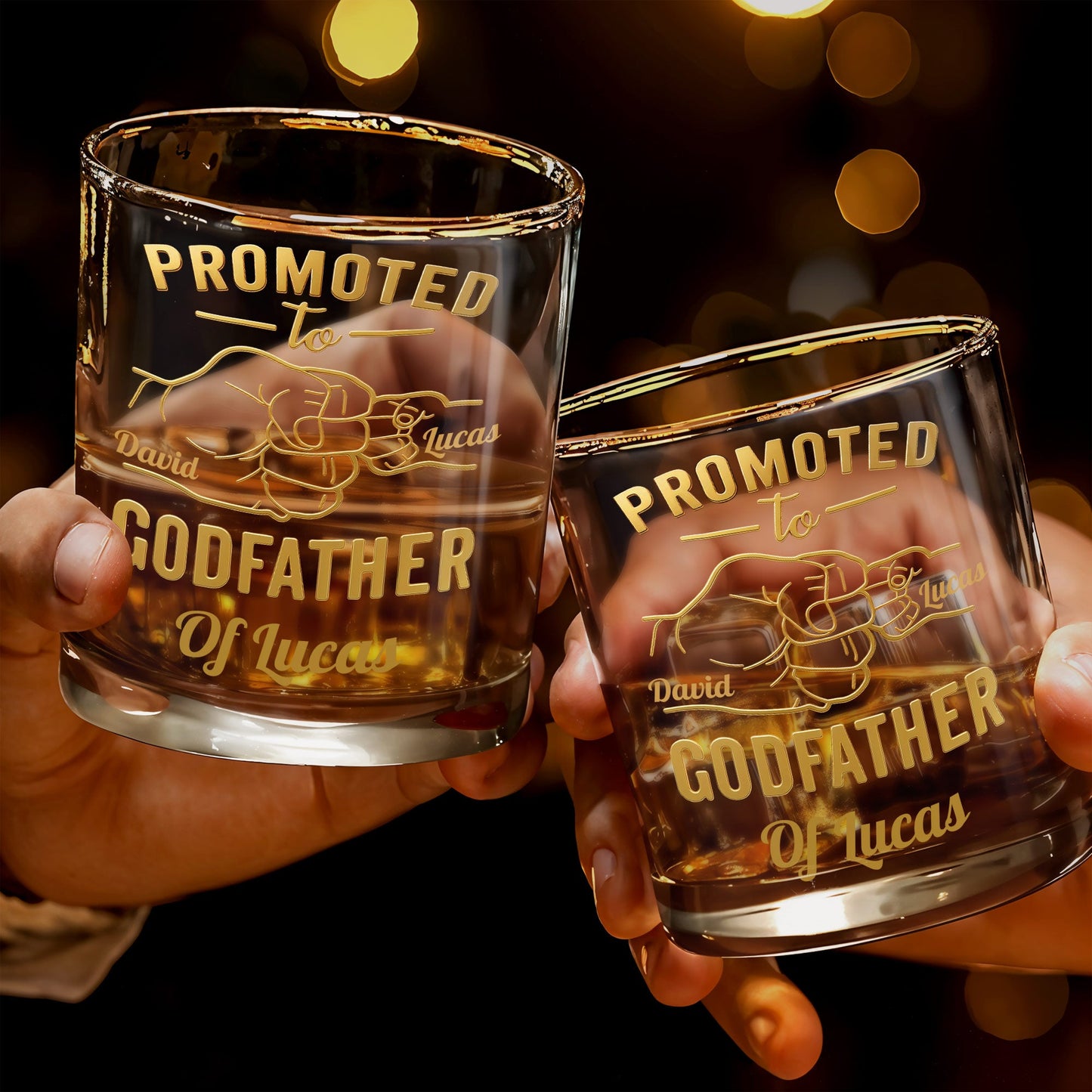 Promoted To Godfather The Man The Myth The Legend Fist Bump - Personalized Whiskey Glass - DAD499_PRIWI