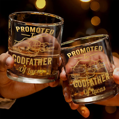 Promoted To Godfather The Man The Myth The Legend Fist Bump - Personalized Whiskey Glass - DAD499_PRIWI