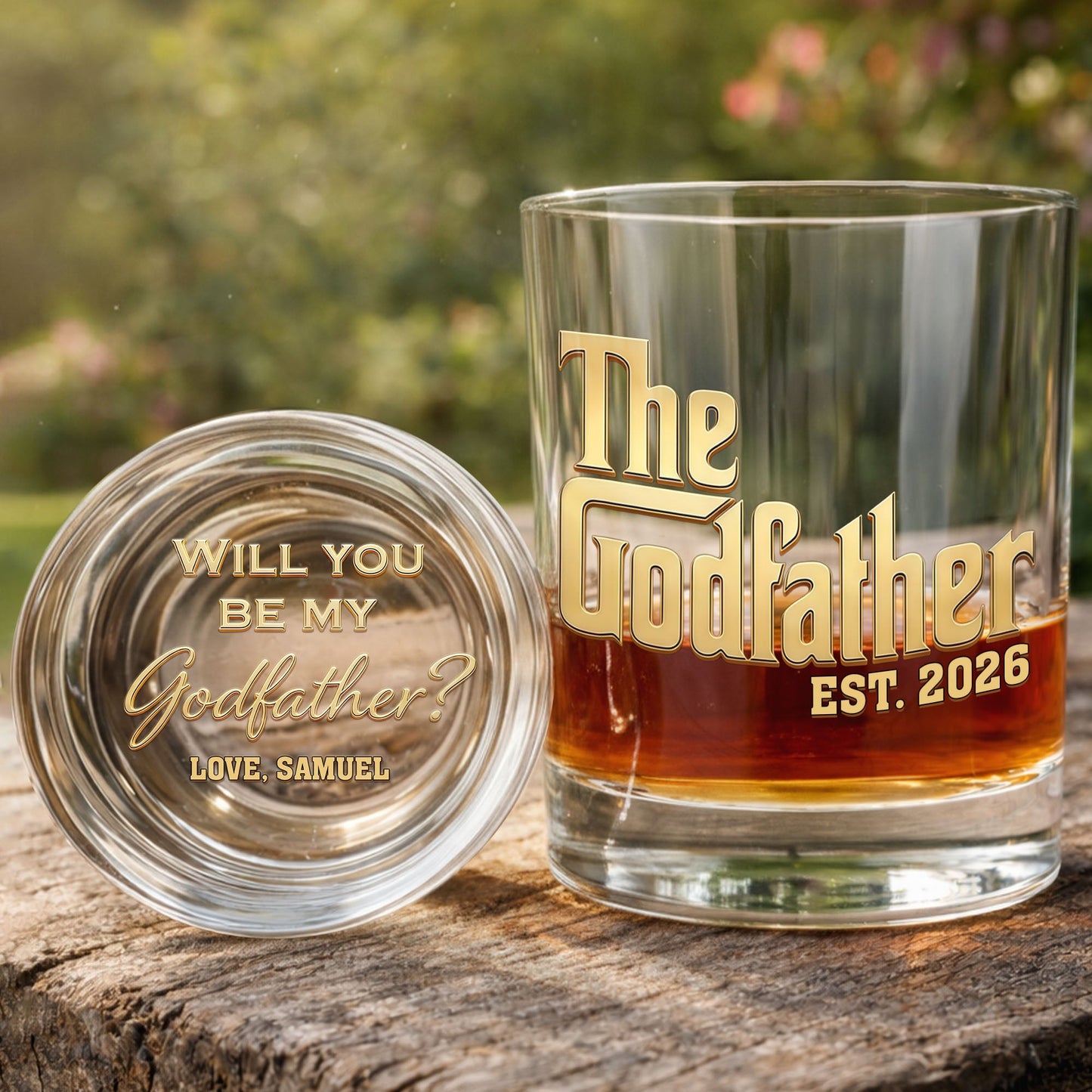 Will You Be My Godfather The Godfather Custom Golden Lettering - Personalized Whiskey Glass - DAD500_PRIWI