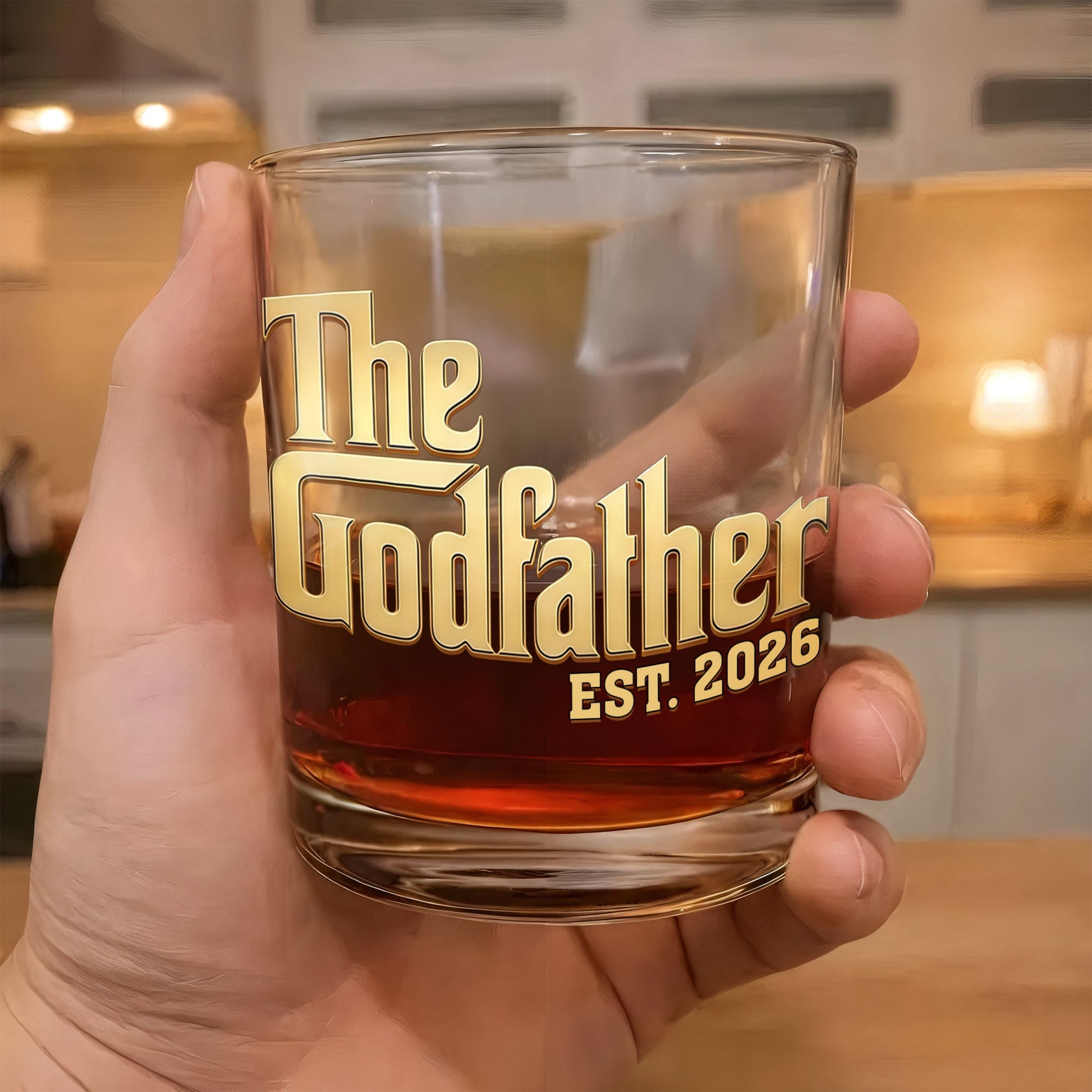 Will You Be My Godfather The Godfather Custom Golden Lettering - Personalized Whiskey Glass - DAD500_PRIWI